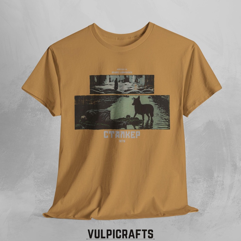 Stalker 1979 Movie T-Shirt: Andrei Tarkovsky Cult Film Apparel Old Gold