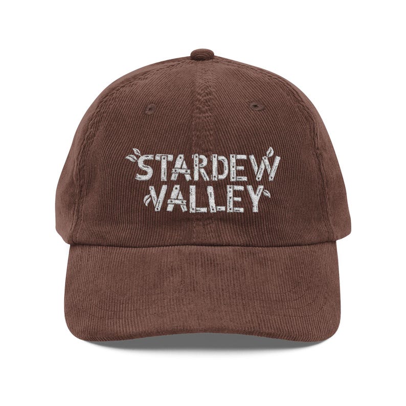 Stardew Valley Vintage Corduroy Gamer Cap (Embroidered) Dark Brown