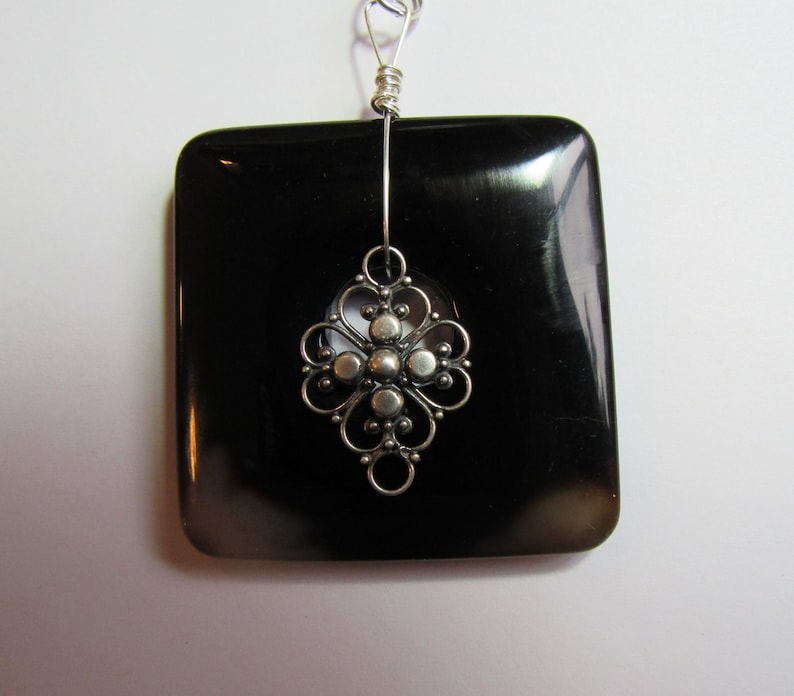 Britz Beads Supply Sterling Diamond Wire Wrap N Onyx Pendant Square Black Shiny Use Beading Leather Or Chain