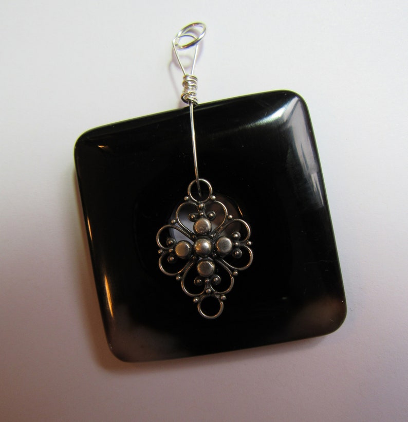 Britz Beads Supply Sterling Diamond Wire Wrap N Onyx Pendant Square Black Shiny Use Beading Leather Or Chain