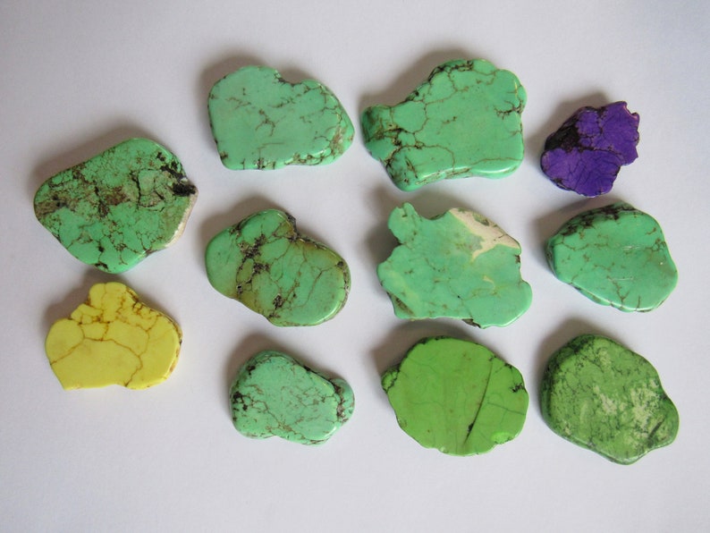 Great Pendants Bracelet Centerpiece Purple Magnesite Flat Nuggets Yellow Or Largest Almost 2 inch Stone Britz Beads Supply 11 Green