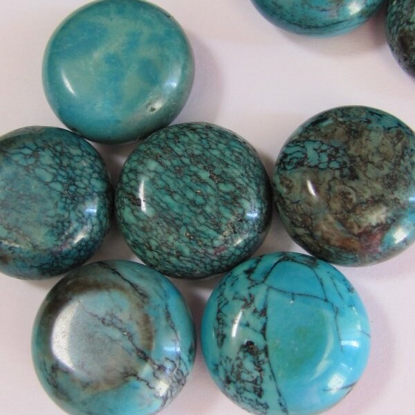 5 Authentic Turquoise, Val Verde Stone, 20mm Flat Round, Britz Beads Supply