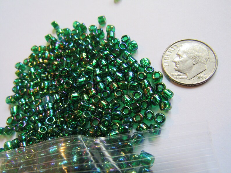 Large Hole Glass Seed Bead Japanese Clearance Sale Britz Beads Supply Green Metallic Peacock Matsuno 100 Grams Loom Work Size 6