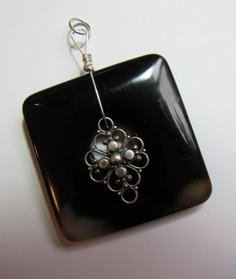Britz Beads Supply Sterling Diamond Wire Wrap N Onyx Pendant Square Black Shiny Use Beading Leather Or Chain