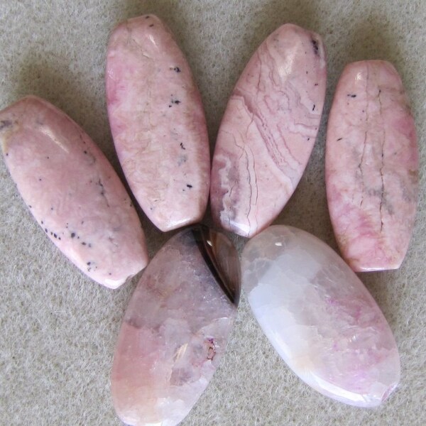 6 30mm Rhodocrosite Stone Beads, 4 Rhodo Flat Pink Stripe, Britz Beads Supply