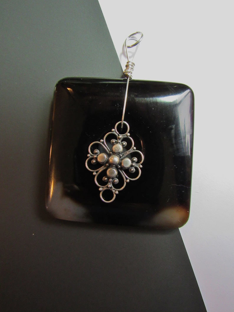 Britz Beads Supply Sterling Diamond Wire Wrap N Onyx Pendant Square Black Shiny Use Beading Leather Or Chain