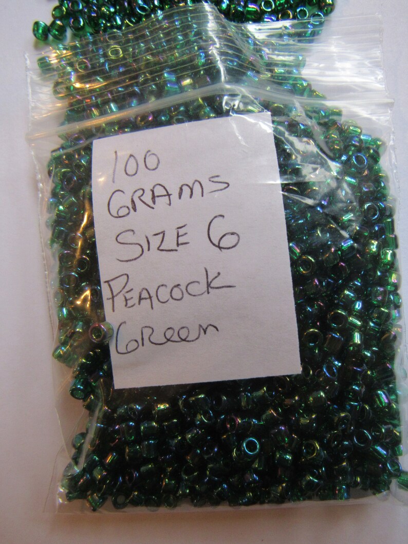 Large Hole Glass Seed Bead Japanese Clearance Sale Britz Beads Supply Green Metallic Peacock Matsuno 100 Grams Loom Work Size 6