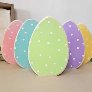 Wooden Easter Eggs with Polka Dots, Easter Egg Set, Rustic Easter Eggs, Tiered Tray Decor, Farmhouse Easter Decor