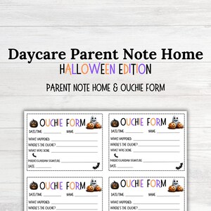 Halloween Parent Note Home, Daycare Note to Parents, Ouchie Note Home, Daycare Printable, Childcare Notes, Daycare Printable