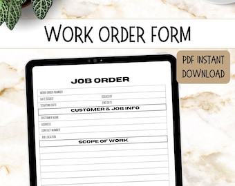 Auftragsschein, Kundenbestellschein, Arbeitsauftragsvorlage, druckbares Arbeitsauftragsformular, Small Business Order Tracker, Kundenauftragsvorlage