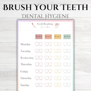 Rastreador de cepillado de dientes, Cuadro de higiene dental, Asistente para cepillarse los dientes, Registro de cepillado de dientes, Rastreador de higiene dental imprimible, Higiene bucal