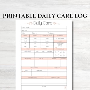 Caregiver Daily Log, Printable Patient Tracker, Senior Care Journal, Medical Log Sheet, Instant Digital Download
