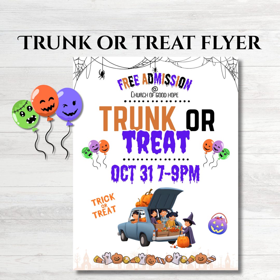 Trunk or Treat Flyer, Editable Template for Halloween School or Church ...