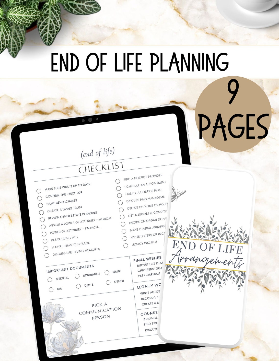 Simple End of Life Planner, End of Life Checklist, Printable End of