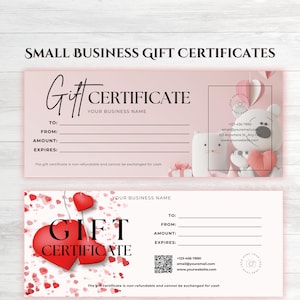 Valentinstag Geschenkgutschein-Vorlage, kleine Business-Geschenkkarte, bearbeitbare Canva PDF, einseitiges Design, Sofort-Download