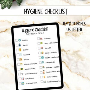 Lista de verificação para tarefas de higiene pessoal, lista de verificação diária de planilha de higiene, lista de higiene para adultos, lista de higiene para crianças, lista de higiene infantil