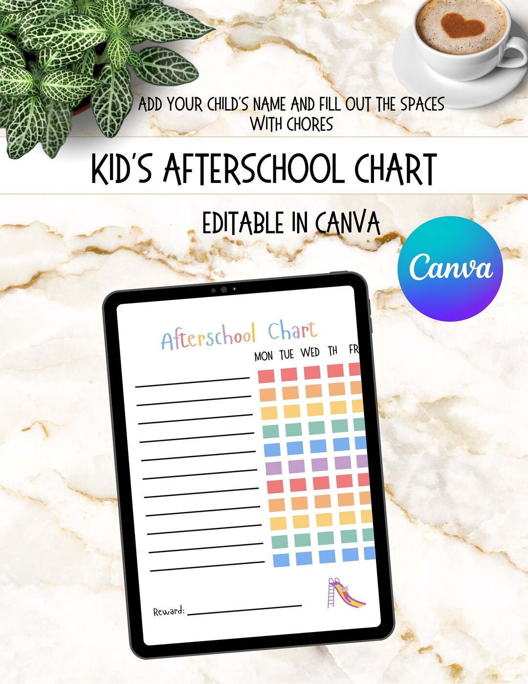 Kid's Printable Chore Chart, Child Chores, EDITABLE Chore Checklist ...