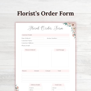 Floral Order Form Template: Florist Wedding Intake (PDF) Etsy