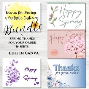 Bundel met bijsluiters 'Bedankt voor je bestelling', bloemen marketingmateriaal, bijsluiters voorjaarspakket, promotiekaarten