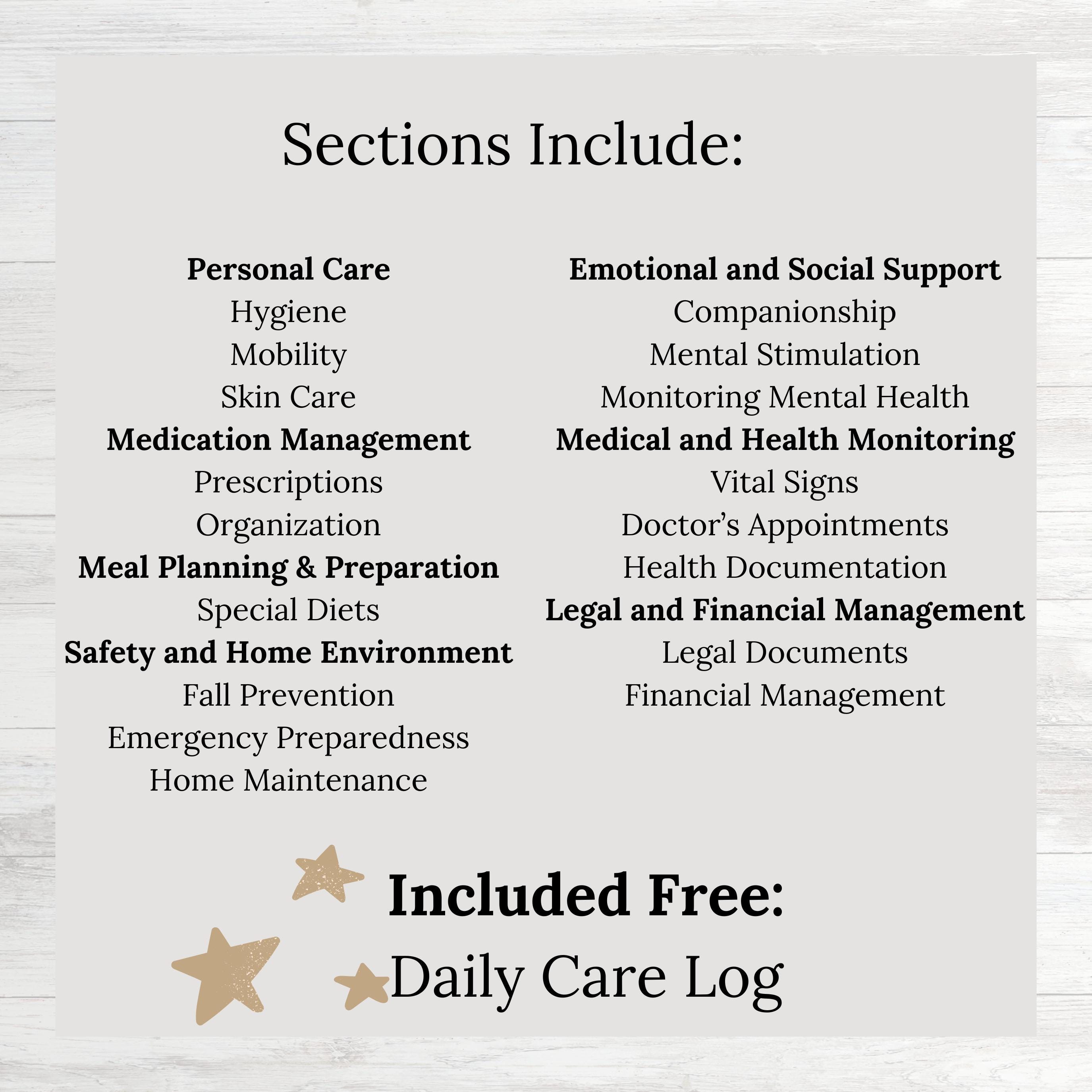 Senior Care Templates, Daily Care Log, Caregiver Checklist, Elderly ...