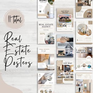 Carteles de marketing inmobiliario, carteles inmobiliarios, carteles publicitarios inmobiliarios, carteles de venta de viviendas, marketing inmobiliario, plantillas de Canva