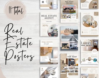 Carteles de marketing inmobiliario, carteles inmobiliarios, carteles publicitarios inmobiliarios, carteles de venta de viviendas, marketing inmobiliario, plantillas de Canva