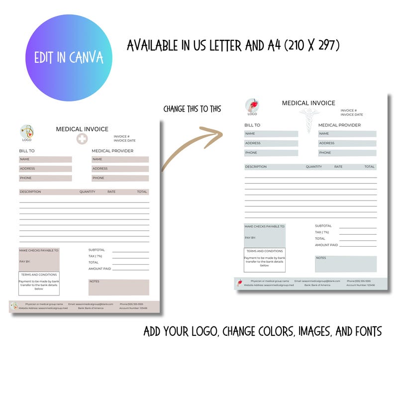 Subtotal Medical Notes Editable Medical Invoice Template: Small Business Billing (fillable) - Etsy