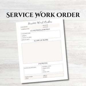 Service Work Order, Work Order Template, Work Order Form, Service Order Form, Service Agreement, Work Order Canva Editable, Service Sheet