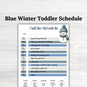 Winter-Kleinkind-Raumzeitplan: Blauer Kindergarten-Kalender (Canva Editierbar, digitaler Download)