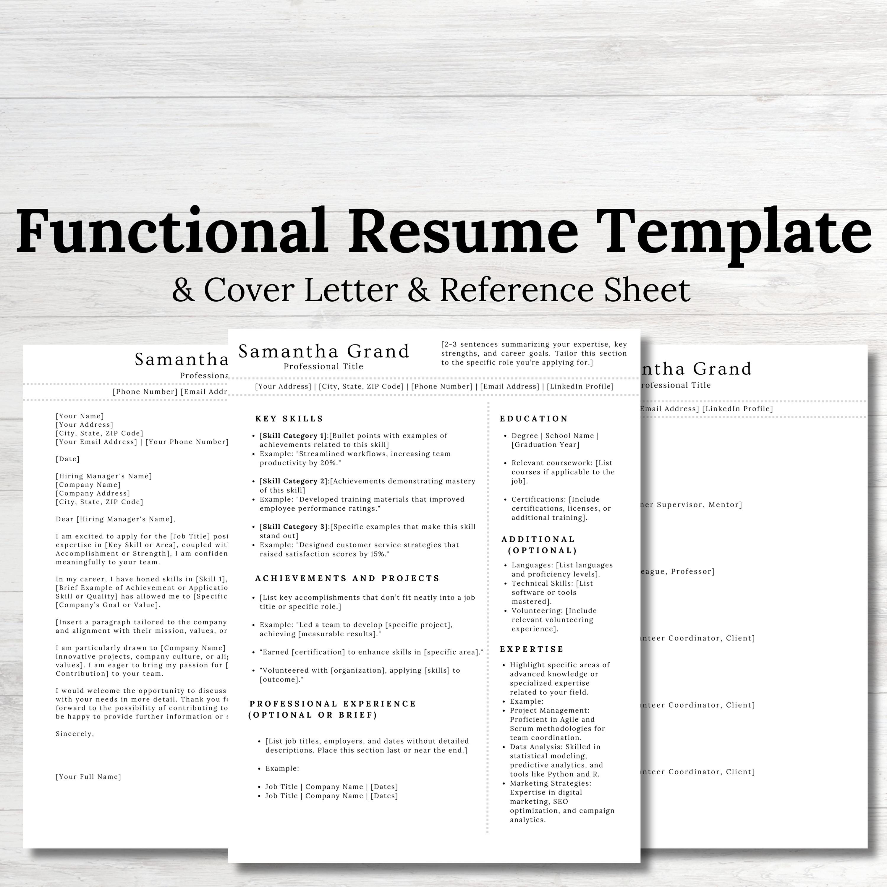 Functional Resume Template: Cover Letter & Reference (canva Editable ...