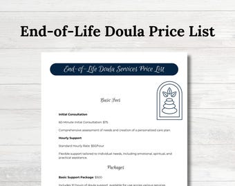 End of Life Doula Price List Template: Editable Canva Design (PDF)