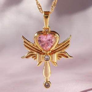 Crystal Wing Heart Necklace, Fairytale Princess Necklace, Magic Moon Wand Necklace