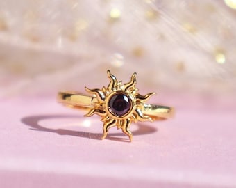 Bague soleil violet, bague couronne de princesse, bijoux de princesse, bague de fiançailles couronne de princesse, bijoux de geek