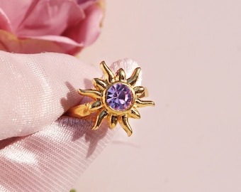 Bague soleil violet, bague couronne de princesse, bijoux de princesse, bague de fiançailles couronne de princesse, bijoux de geek