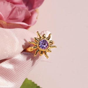 Purple Sun Ring, Princess Crown Ring, Princess Jewelry, Princess Crown Engagement Ring, Geek Jewelry