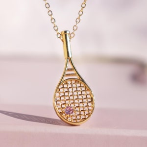 Tennis Racket Necklace, Gold Tennis Racquet Necklace, Sport&#39;s Lover Gift, Sports Jewelry, Fun Gift for Tennis Lover