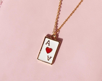 Collar de as de corazones, colgante de carta de as, collar de póker con amuleto de la suerte