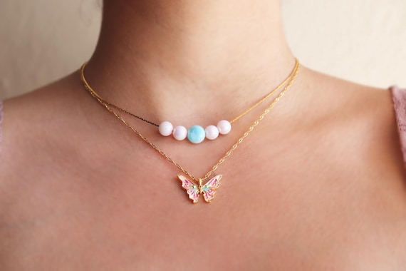 Butterfly Necklace, Mariposa Necklace, Magical Butterfly Necklace, 5 Pearl Necklace, Fairytale Jewelry