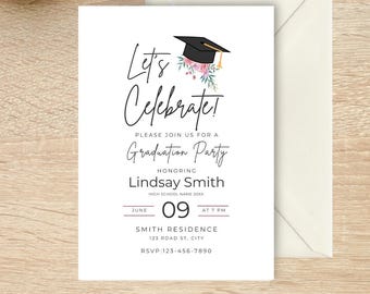 Floral Graduation Party Invite, Graduation Party Invite, Flower Graduation Party, Spring Graduation Party, Summer Graduation Party