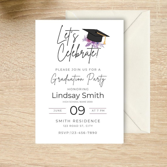 Floral Graduation Party Invite, Purple Floral Graduation Party, High School Graduation Invite, College Graduation Invite, Flower theme