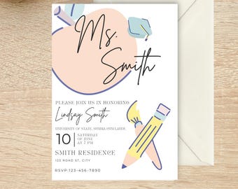 Teacher Graduation Party Invite, Instructor Graduation Party Invite, College Graduation Party Invite, Bachelors Degree Graduation Party