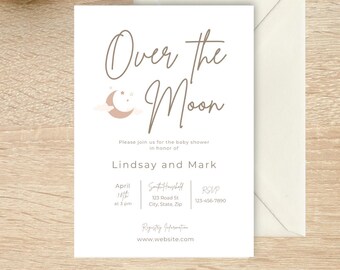 Over the Moon Baby Shower Invite, Neutral Baby Shower Invite, Space, Moon