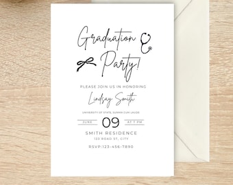 Bow Nurse Graduation Party Invite, Bow Healthcare Graduation Invite, Bow Medicine Graduation Invite, Black bow graduation invite