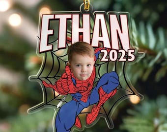 Personalized Spidey Christmas Ornament, Acrylic Superhero Ornament