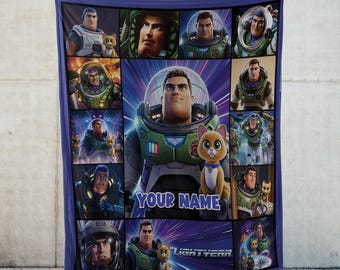 Toy Story Buzz Lightyear Space Blanket, Personalize Name Disney Pixar Fleece Blanket, Birthday Gift, Baby Shower, Gift for Boy and Girl