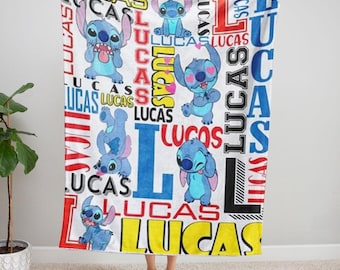 Personalized Disney Stitch  Blanket, Custom Cartoon Blanket, Cartoon Blanket, Birthday Gifts, Custom Name Blanket, Boy And Girl Blanket