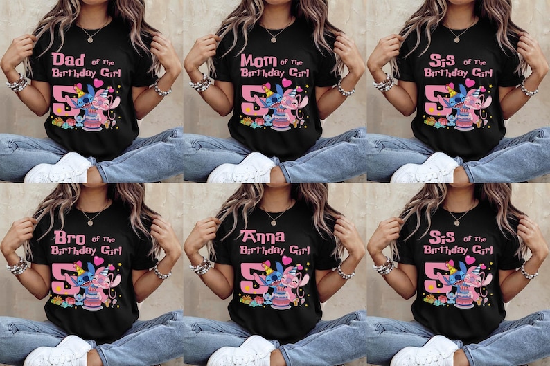 Personalized Stitch Birthday Shirt, Stitch & Angel Tee, Family Matching Disney Stitch Birthday Shirt, Custom Name Birthday Tee image 1