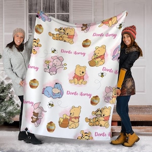 Personalized Winnie The Pooh Bear and Friends Fleece, Blanket Pooh Baby Cute Blanket, Custom Tigger Piglet Eeyore Blanket, Cartoon Pooh