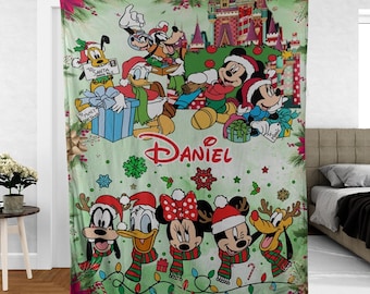 Personalized Disney Mickey and Friends Santa Christmas Blanket, Family Christmas Gifts, Mickey's Very Merry Christmas Party Home Decor