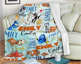 Personalized Disney Finding Nemo Blanket, Custom Name Pixar Finding Dory Baby Girl Boy, Baby Birthday Gift, Just Keep Swimming, Baby Shower